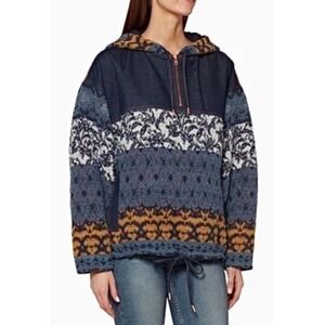 See By Chloe Multicolored Hooded Oversized Jacket Womens Small Patchwork Boho